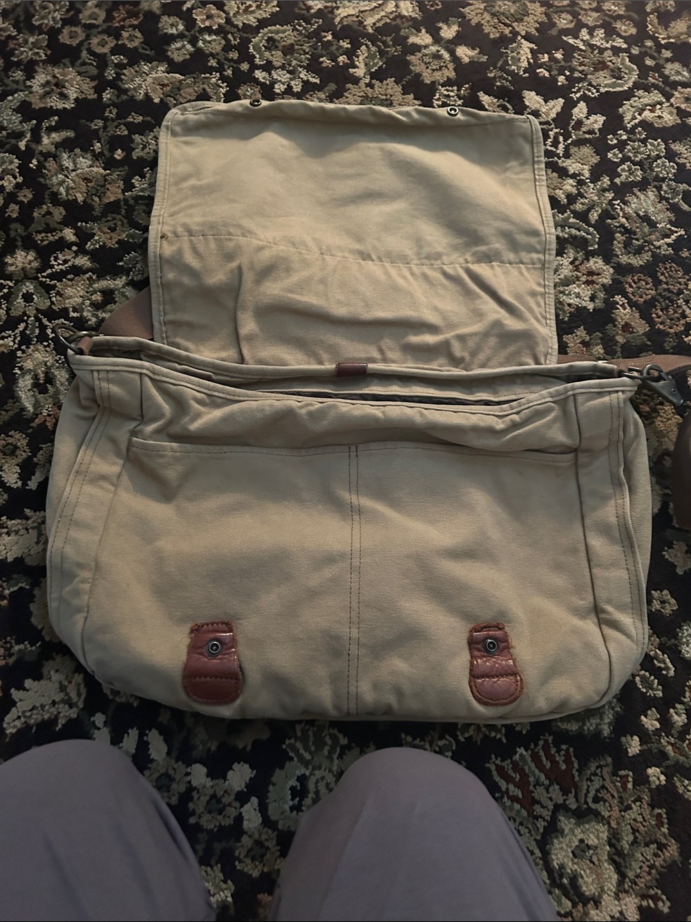 The Territory Ahead Beige Canvas Messenger Bag with Brown Accents